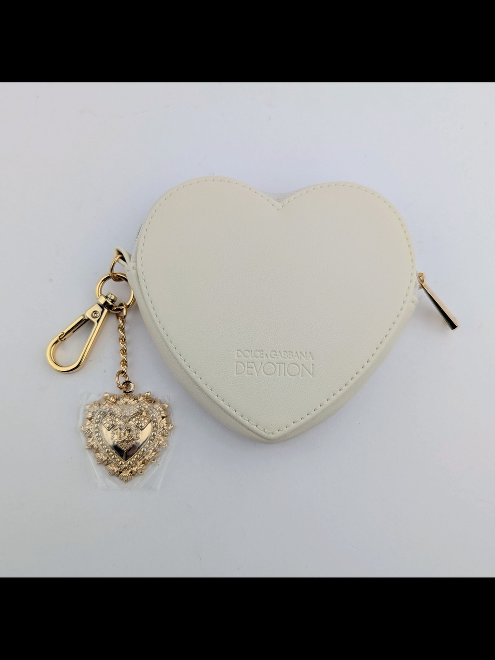 Dolce & Gabbana Devotion Ivory Vegan Leather Heart Coin/Card Pouch Bag Charm